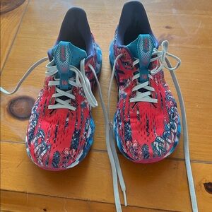 Bright Red & Teal Patterned Running Shoes
